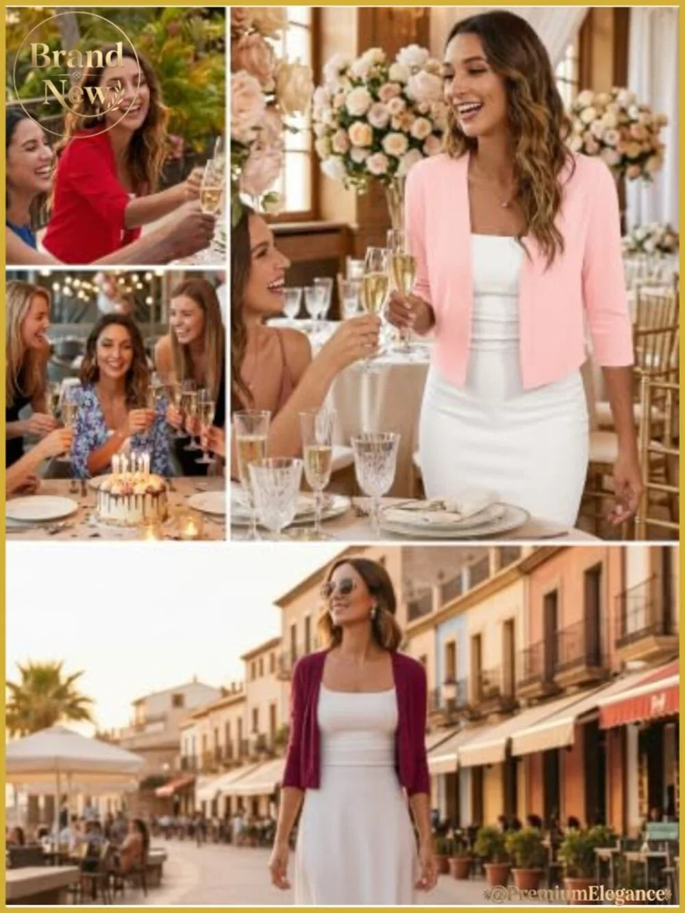 Women's Thin Shrugs 3/4 Sleeve Lightweight Cropped Open Front Cardigan Bolero